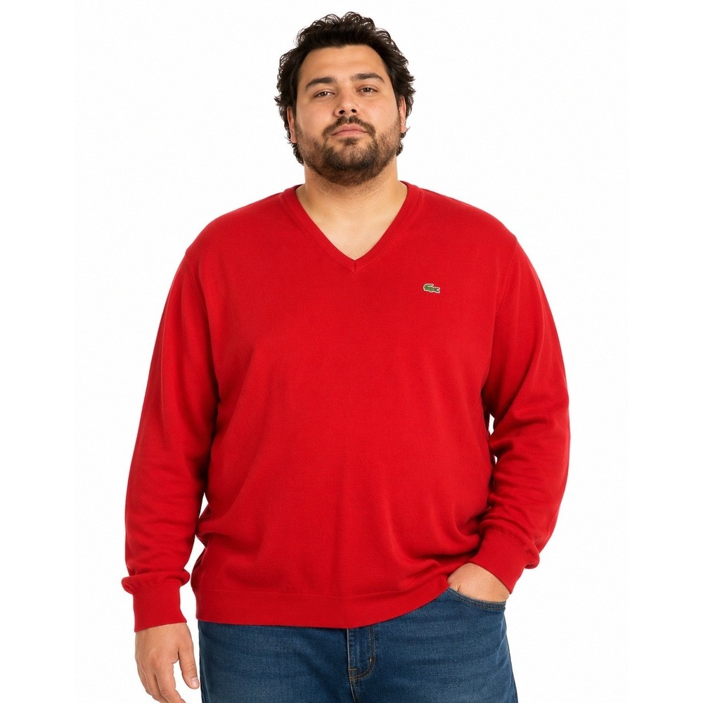 VTG Izod Lacoste Red V Neck Sweater XXL Made USA Orlon Acrylic Preppy Crocodile